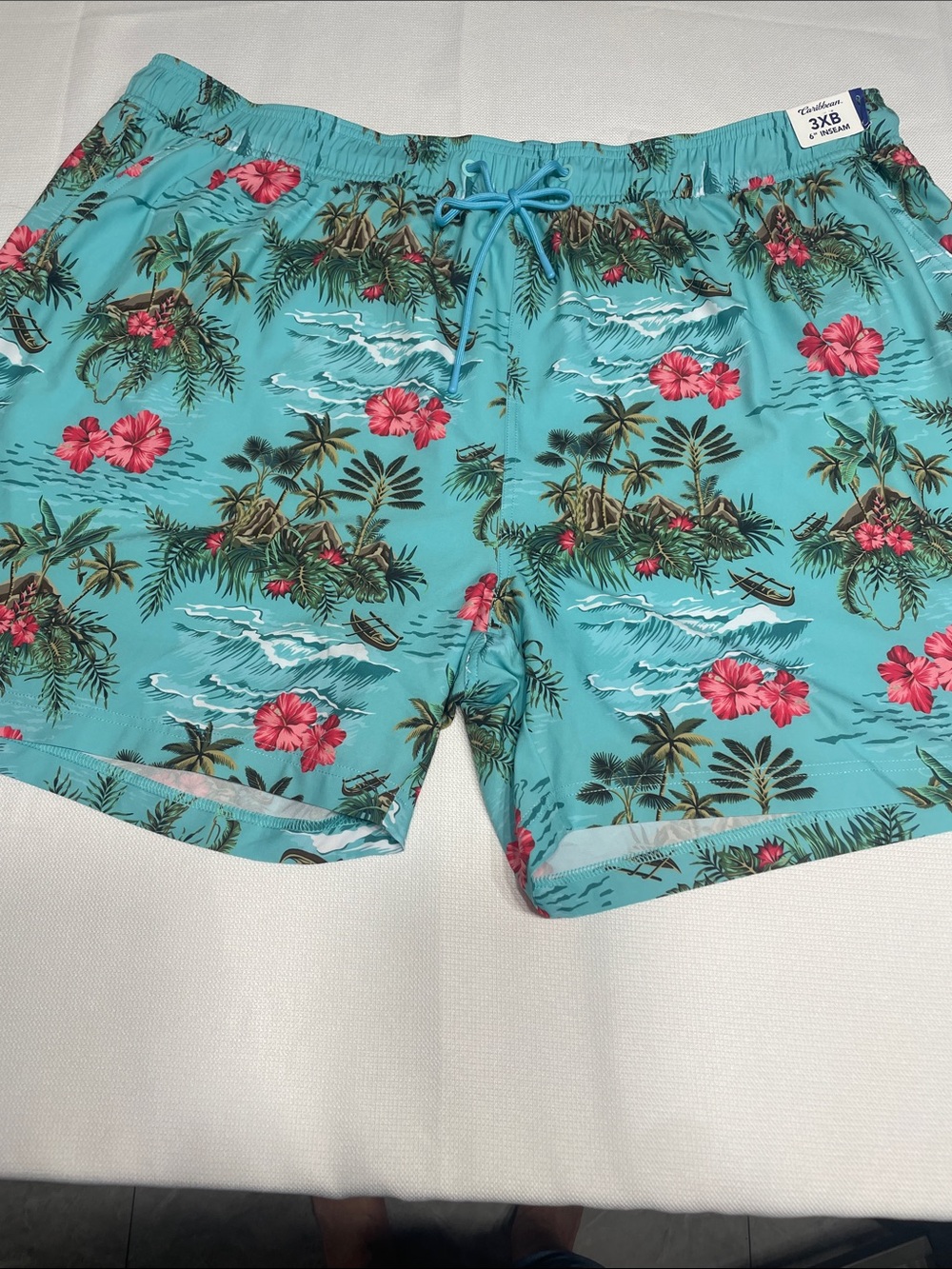 Caribbean Men’s Swimwear Swim Trunks Floral 6” Inseam Size3XB NWT. Pockets.